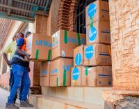 Supplies handed over by UNICEF Chief Field Office Ibrahim Abdi Shire hands over supplies to the Provincial Health Directorate in Bukavu, South Kivu Province