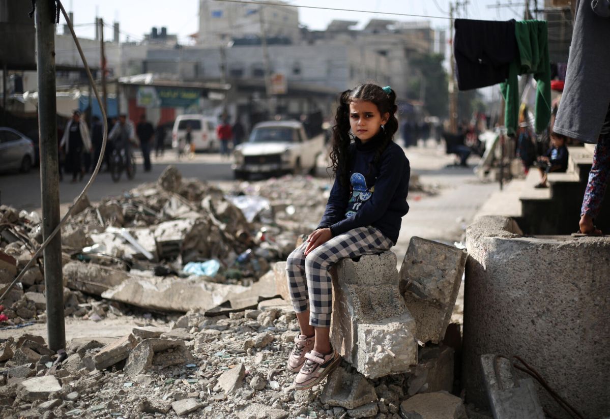 Child in Gaza among rubble