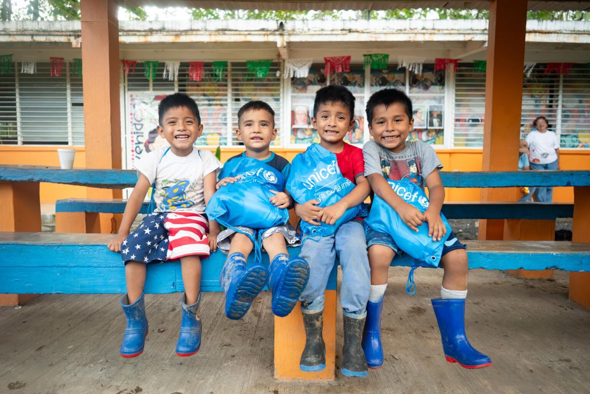 Children receiving aid after emergency