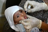 A child is being vaccinated at the Gambella Primary Hospital