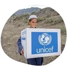 A child recieving UNICEF aid