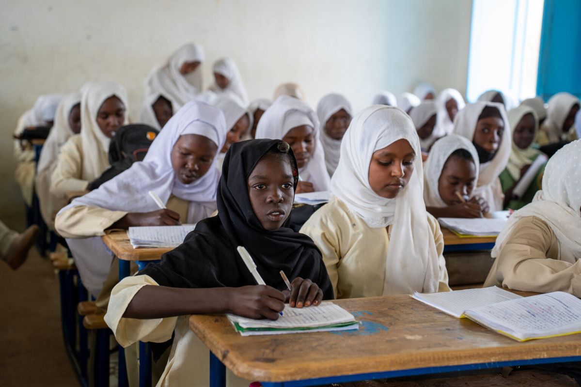 Sudanese students in spacious classrooms