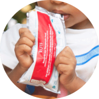 Your donation can provide for almost 1 month of clean water and treatment of a malnourished child. By eating 3 sachets of therapeutic food paste per day, a child can gain ~ 1 kilogram in a week.